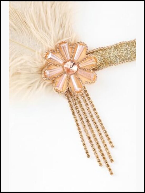 Flapper Feather Headband 1920s Gatsby Headpiece Crystal Rhinestones Soft